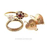 A collection of 9 ct, antique, yellow gold jewellery