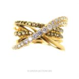 A striking, 14 ct yellow gold, diamond crossover ring (0.75 carats approx)