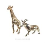 A Zimbabwe miniature sterling silver figure of a giraffe and ibex