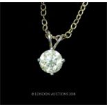 A boxed, 14 ct white gold, diamond solitaire pendant necklace (1 ct approx)