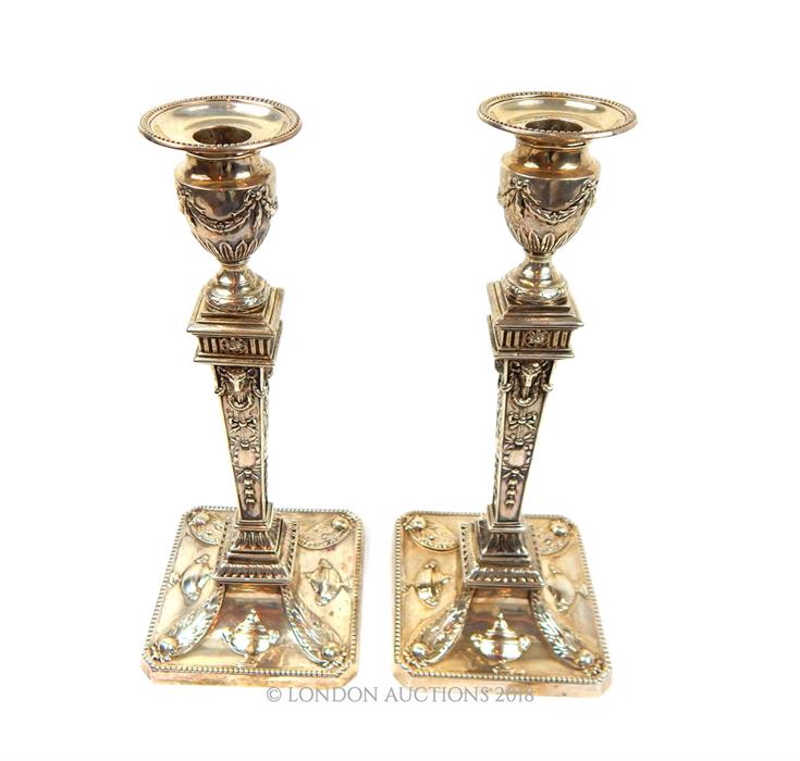 A pair of Victorian Adam Revival sterling silver candlesticks, William Hutton & Sons - Image 3 of 4