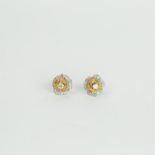 A pair of 18 ct white and yellow, gold rose-bud, pave diamond stud earrings