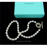 A boxed, Tiffany & Co, sterling silver and freshwater pearl necklace