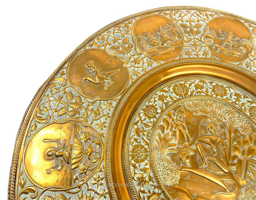 A fine, late 19th century, Siamese, repousse-work, circular, brass tray - Image 3 of 4