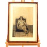 A 1970's charcoal study of a seated female nude