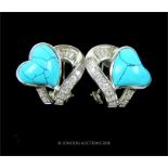 A pair of sterling silver, white crystal and turquoise, stud earrings