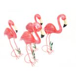 Four metal ware flamingos; each 78cm high.