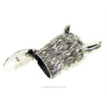 A sterling silver vesta case in the form of a foxes head with red, glass eyes