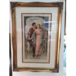 A pair of large, gilt framed, 19th century, colour prints of amorous couples