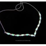 A sterling silver, opalite and white crystal, studded necklace