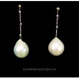 A pair of white gold and cream-coloured, baroque pearl drop earrings
