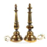 Two, large, brass, fluted and bulbous table lamps