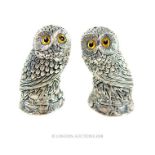 A pair of finely-detailed, continental (800) silver owl condiments