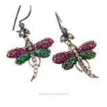 A pair of sterling silver, gem-set, butterfly earrings