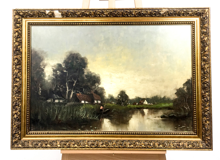 Unattributed, an early 20th century, large, oil painting of a continental lake scene
