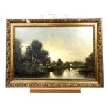 Unattributed, an early 20th century, large, oil painting of a continental lake scene