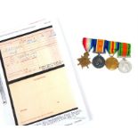 A group of three British WW1 and a WW2 medals for "1008 PTE J. Masters 10 London Regiment" with