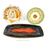 A Leaper, Newlyn pottery dish and two others