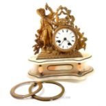 An alabaster and gilt spelter eight day mantel clock