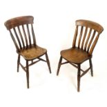 Two late 19th century, beech and elm, chairs with hand-turned legs