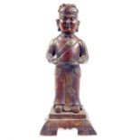 A Chinese, bronzed figure of a standing gentleman, traces of gilding