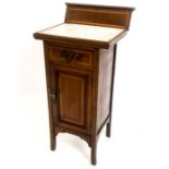 An Edwardian, walnut and satinwood inlaid cabinet with a marble top