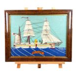 A Victorian wool work of the HMS Calliope; sight size 47cm x 64cm.