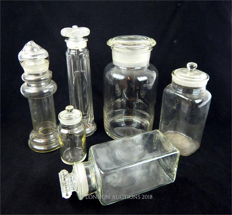 Six vintage sweet jars of different designs and sizes; largest 58cm high.