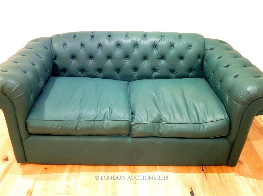 A dark green leatherette, Chesterfield-style sofa bed - Image 2 of 2