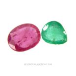 A ruby and emerald; both loose stones.