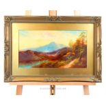 Unsigned, A gilt-framed oil painting of a mountainous landscape