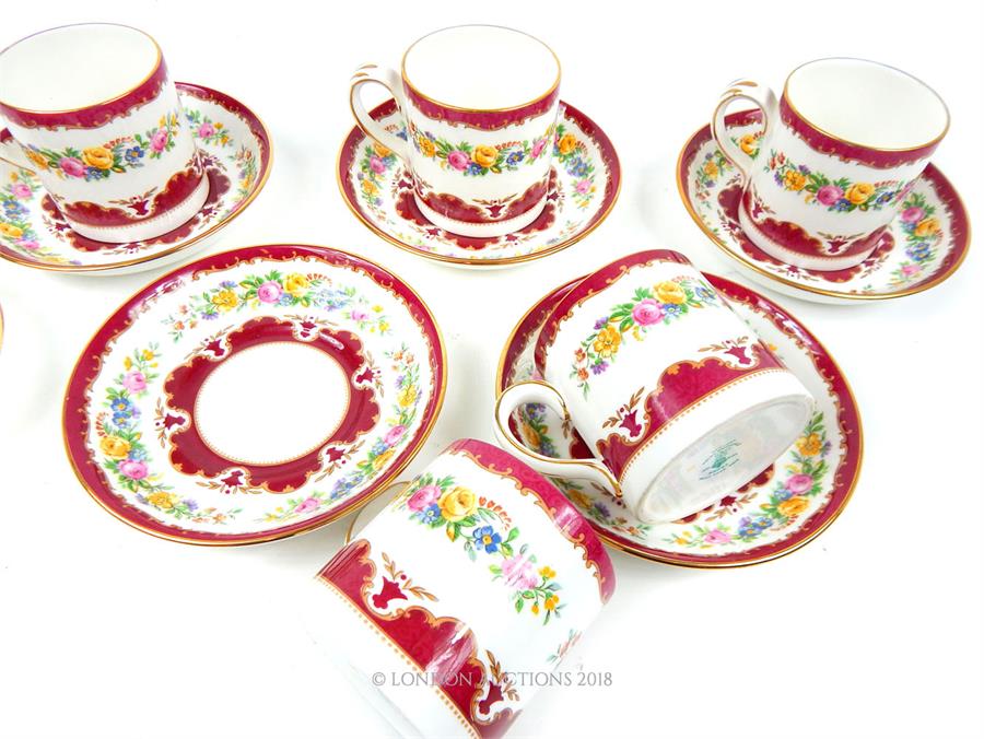 Six Crown Staffordshire Pink Tunis style pattern coffee cans and saucers. - Image 2 of 3