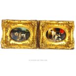 A pair of contemporary oval oil on board paintings of dogs