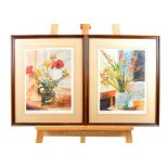 Richard Akerman, (British) Two framed and signed colour prints of floral still-lifes