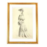 After Jean Beraud (1849-1936); pencil sketch of a lady and other artwork;