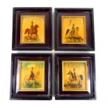 L Wierzbicki (Polish) four paintings on plaster of Napoleonic cavalry