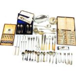 A collection of plated flatware including some cased sets and loose pieces together with a twin