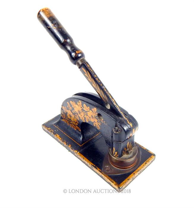 A late 19th century, cast iron and hand-painted, embossing machine - Image 2 of 3