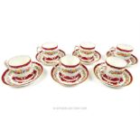 Six Crown Staffordshire Pink Tunis style pattern coffee cans and saucers.