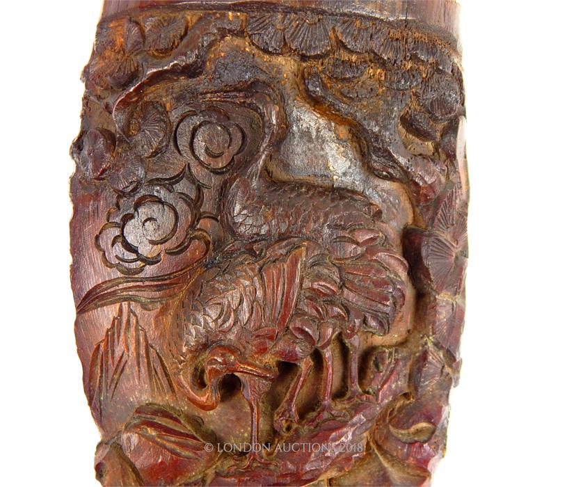 A Chinese, large, carved, bamboo, brush pot - Image 4 of 5