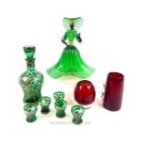 A collection of vintage, hand-blown, coloured glassware by Murano and Whitefriars