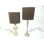 A faux marble painted wood table lamp of urn form and another