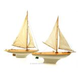 Two vintage "Star Yacht" wooden model sailing boats with canvas sales: "Pacific Star" (52cm long)