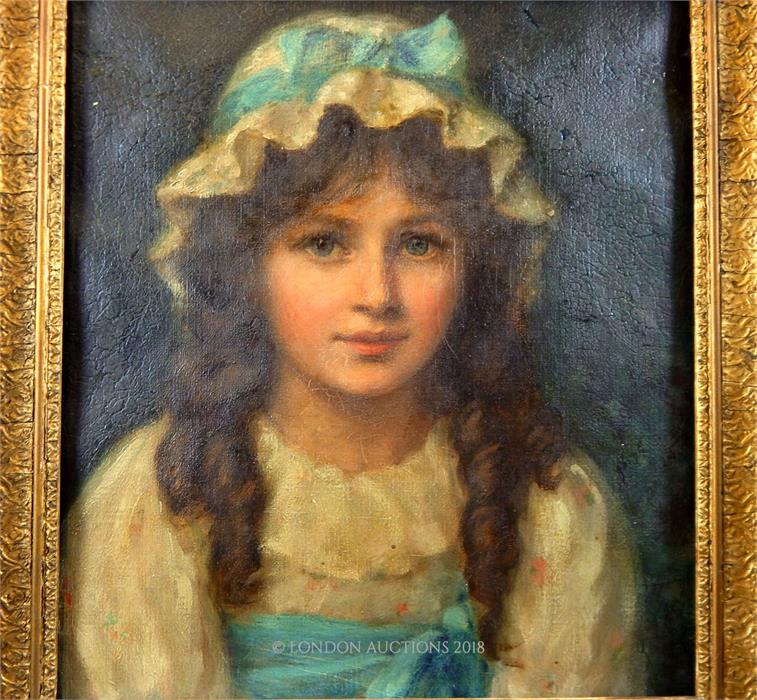 A 19th century oil on canvas portrait of a young lady - Image 2 of 2