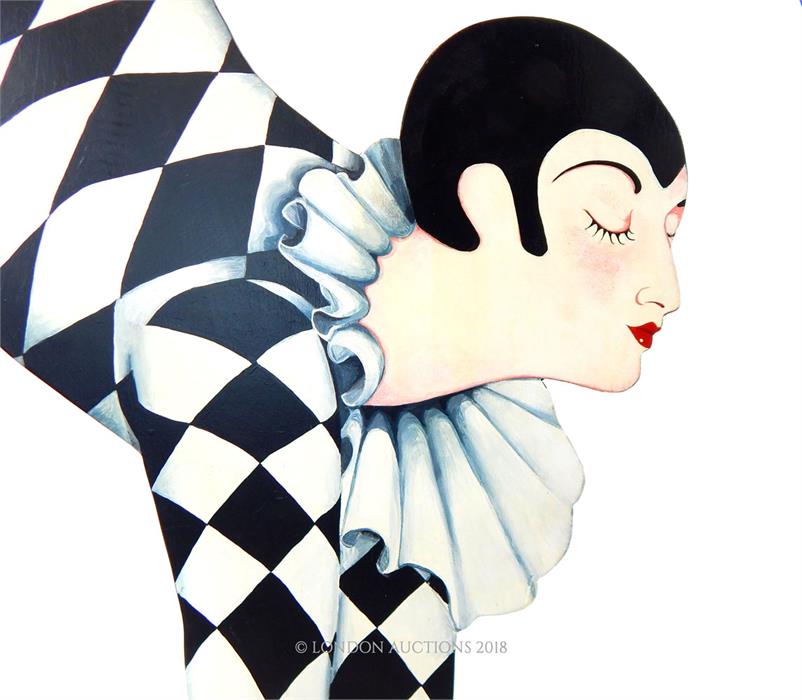A large, hand-painted, wooden, harlequin sculpture in the Art Deco style - Image 2 of 3