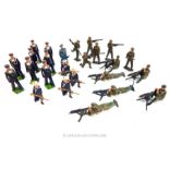 Over 20 vintage Britains die-cast lead WW2 Allied Army soldiers and machine gunners together with