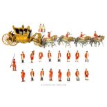 A vintage Britains die-cast lead model Royal wedding carriage with footmen; unboxed; a/f.