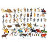 A collection of various vintage die-cast lead knights and medieval soldiers including Britains and