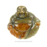 A Chinese, carved, dark green, jade Buddha