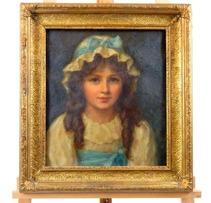 A 19th century oil on canvas portrait of a young lady